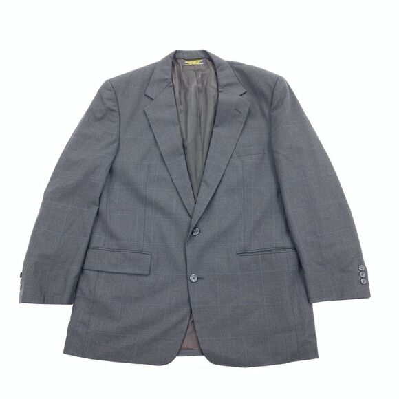 Brooks Brothers Two Button Suit Jacket Plaid Blazer 46 Mens Dark Gray XL - Picture 1 of 12